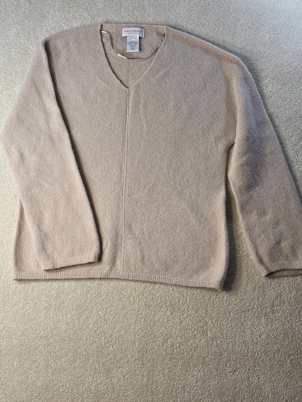 Bianco & Blue Taupe Alpaca Wool Blend Long Sleeve V Neck Sweater Womens L